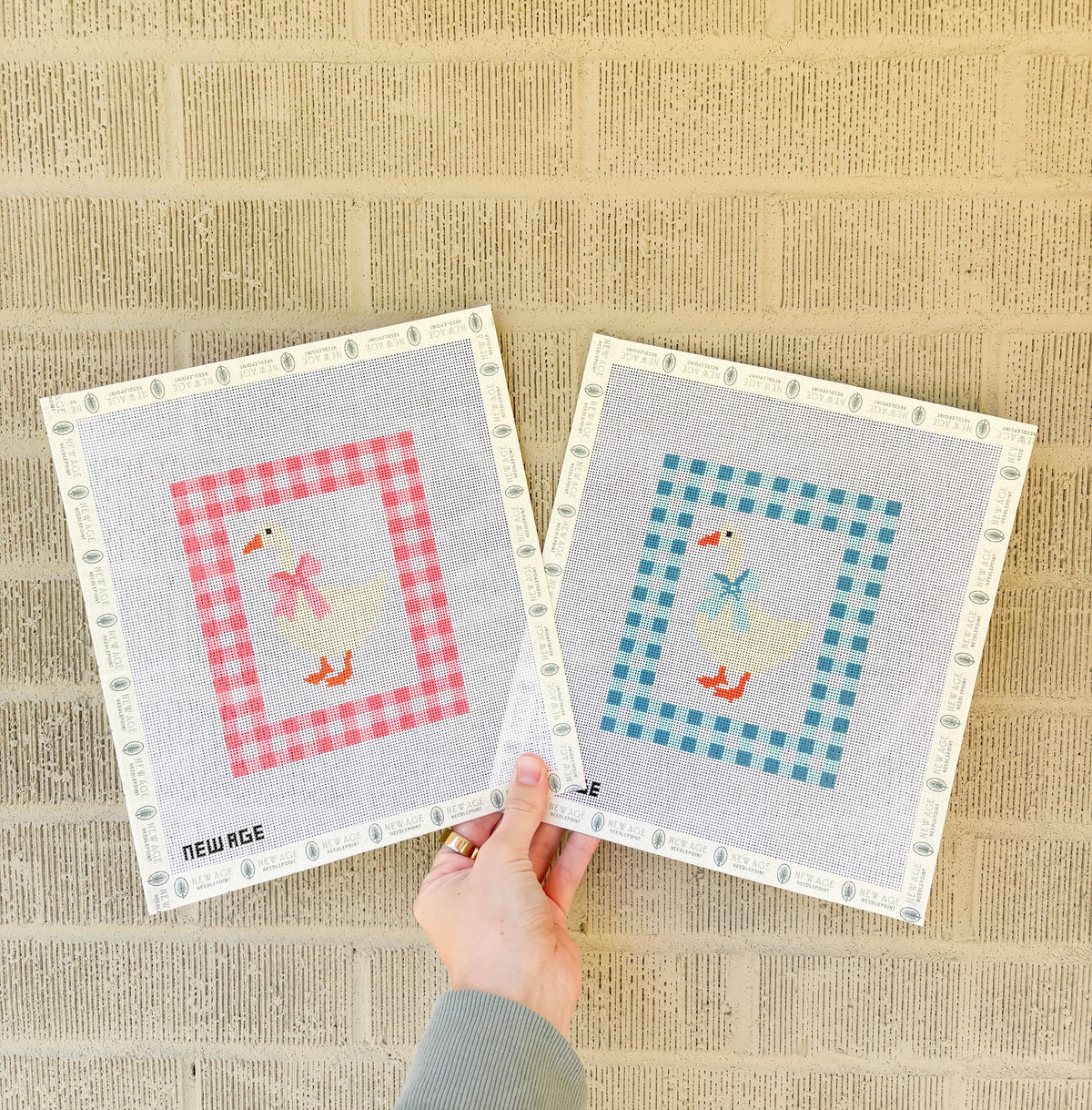 Gingham Baby Goose Needlepoint Canvas